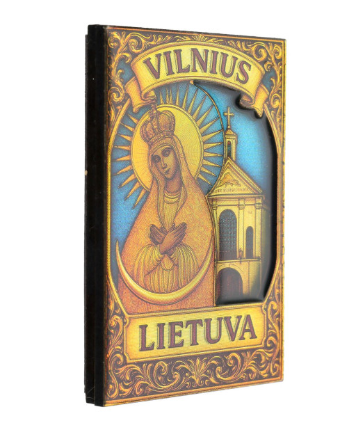 Mėlynas magnetas su Vilniaus Aušros vartų Švč Mergele Marija